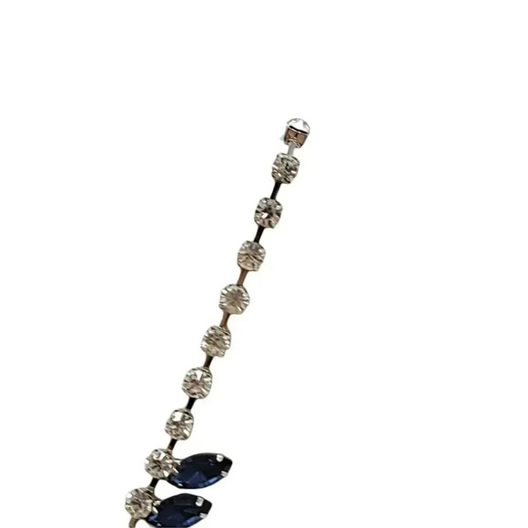 Clear Blue Glass Rhinestone Retro Style Silver Tone Choker Necklace BLING - Picture 4 of 6